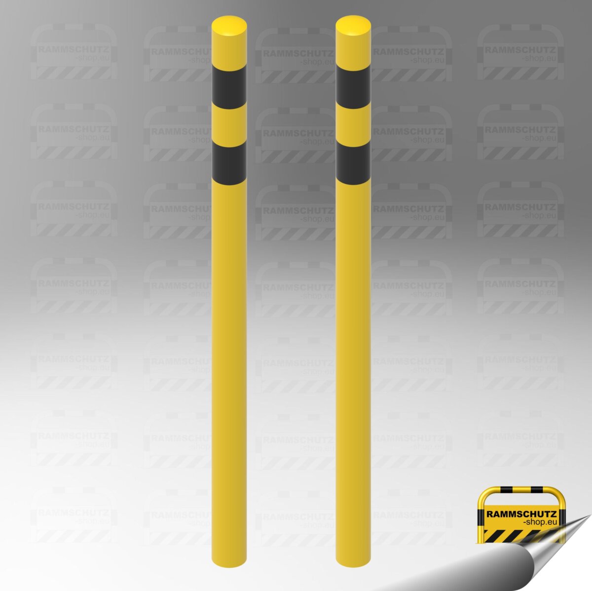 Ladesäulen-Rammschutz-Set, 2 Stück Schutzpfosten “XL” Ø76 mm, Höhe über Flur 1000 mm, zum Einbetonieren, gelb/schwarz