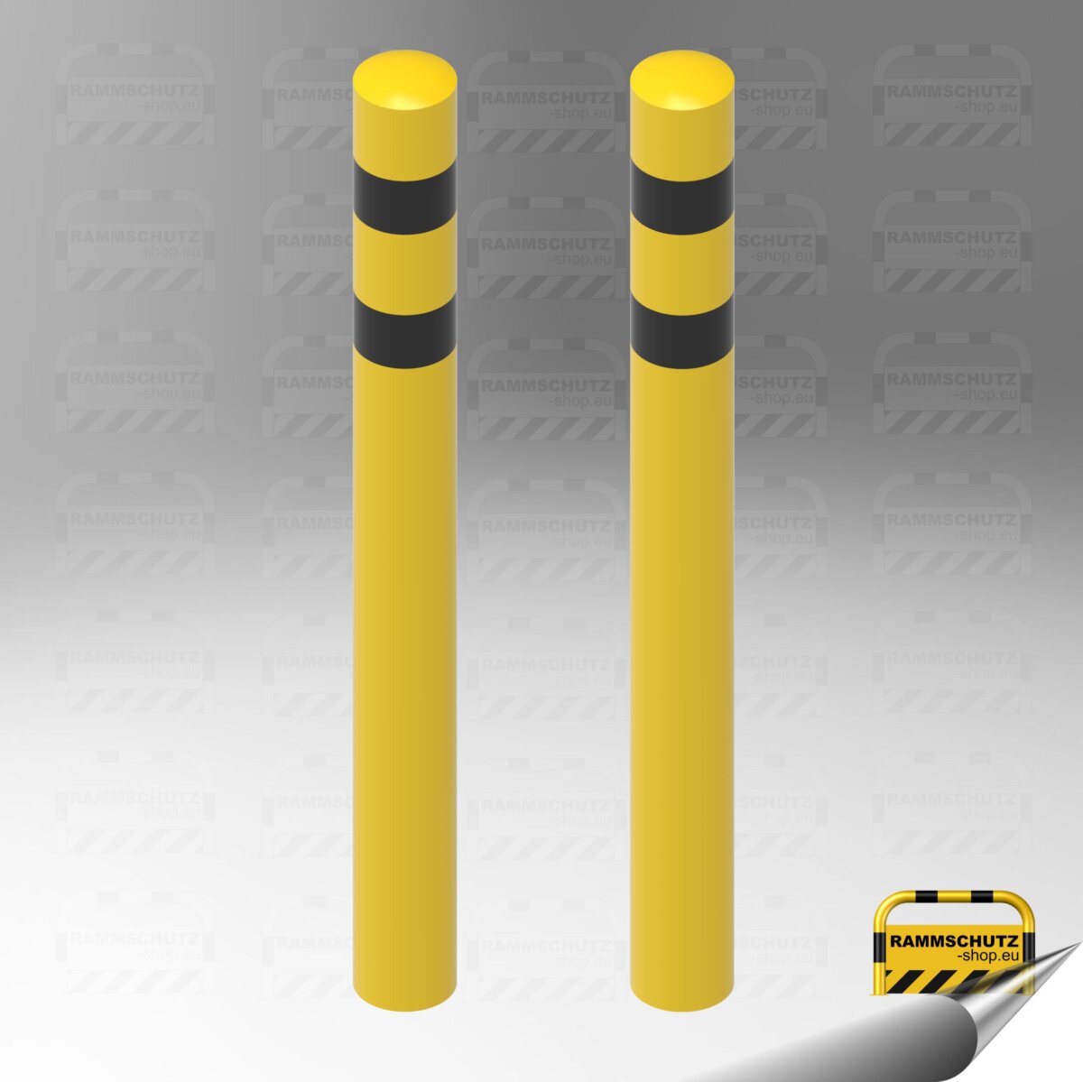 Ladesäulen-Rammschutz-Set, 2 Stück Schutzpfosten “XXL” Ø159 mm, Höhe über Flur 1300 mm, zum Einbetonieren, gelb/schwarz