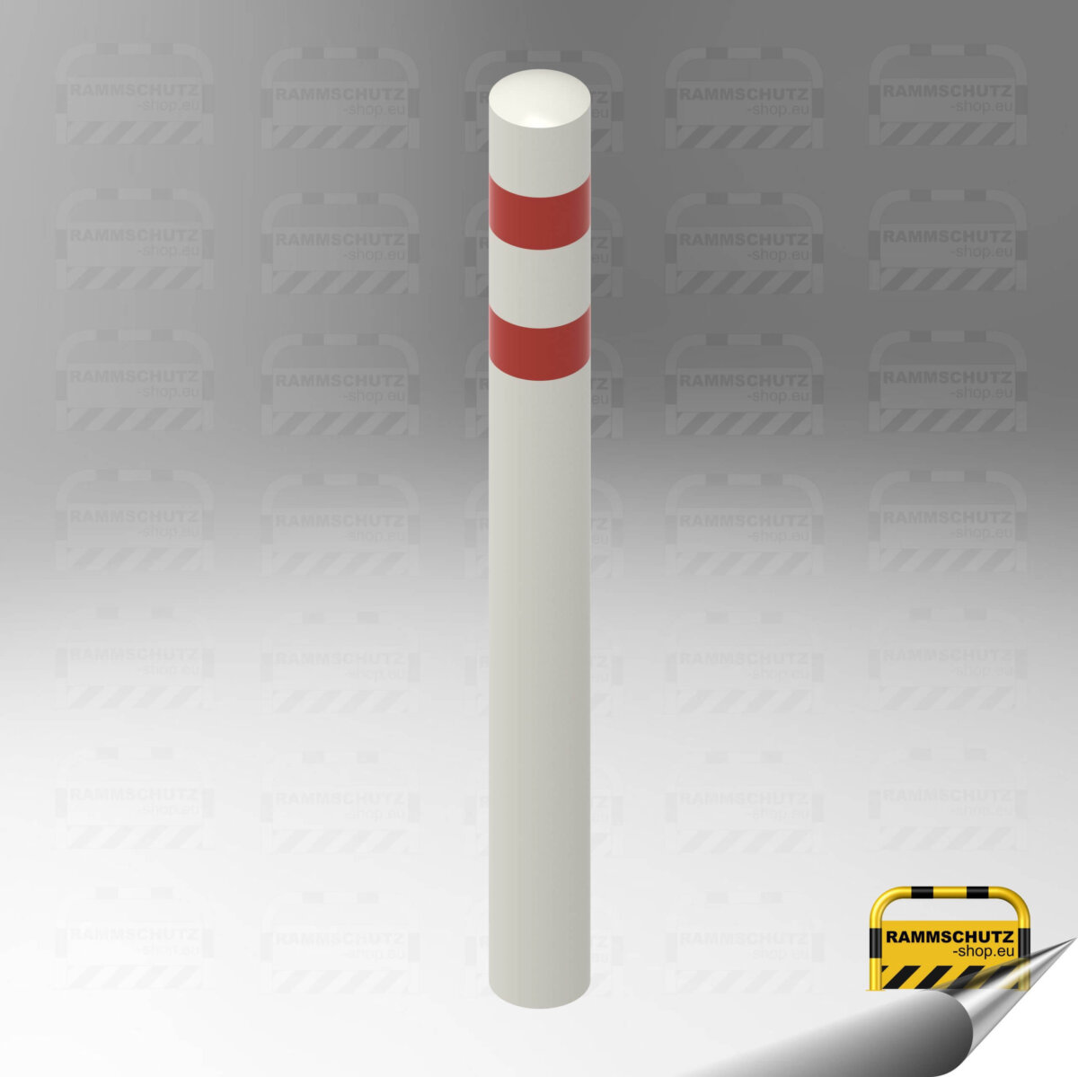 Rammschutz Schutzpfosten "XXL" Ø159 mm, Höhe über Flur 1300 mm, zum Einbetonieren, weiß/rot