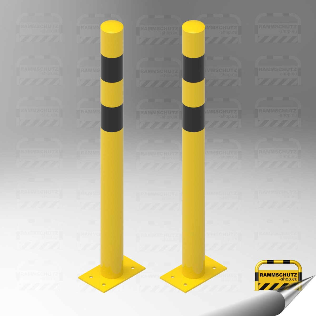 Ladesäulen-Rammschutz-Set, 2 Stück Schutzpfosten “XL” Ø76 mm, Höhe 1000 mm zum Aufdübeln, gelb/schwarz