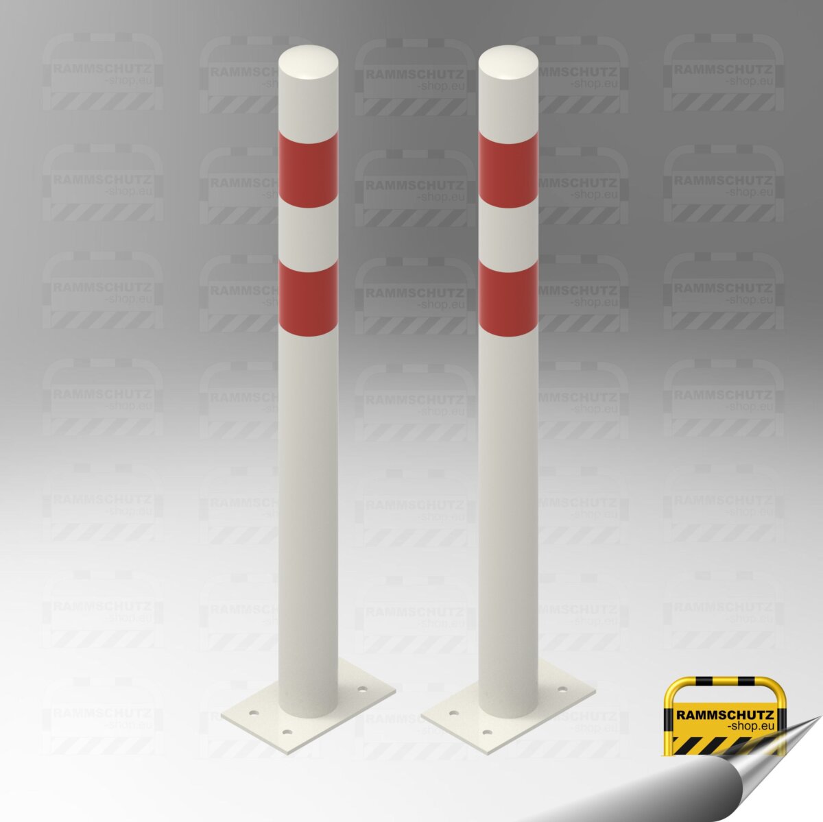 Ladesäulen-Rammschutz-Set, 2 Stück Schutzpfosten “XL” Ø76 mm, Höhe 1000 mm zum Aufdübeln, weiß/rot