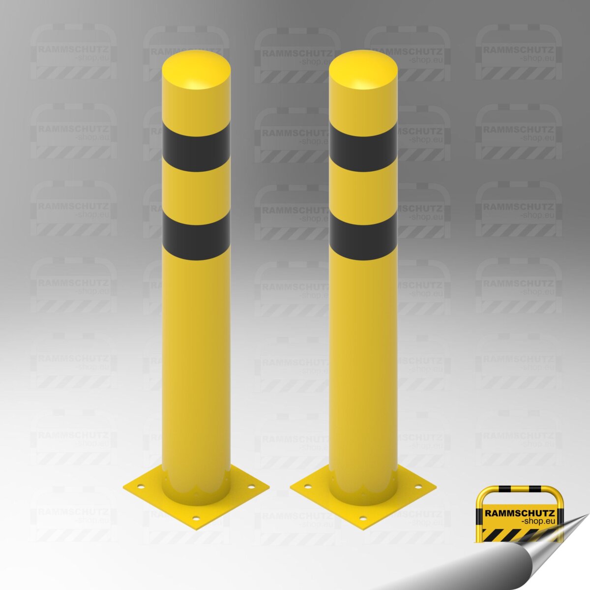 Ladesäulen-Rammschutz-Set, 2 Stück Schutzpfosten “XXL” Ø159 mm, Höhe 1200 mm, zum Aufdübeln, gelb/schwarz