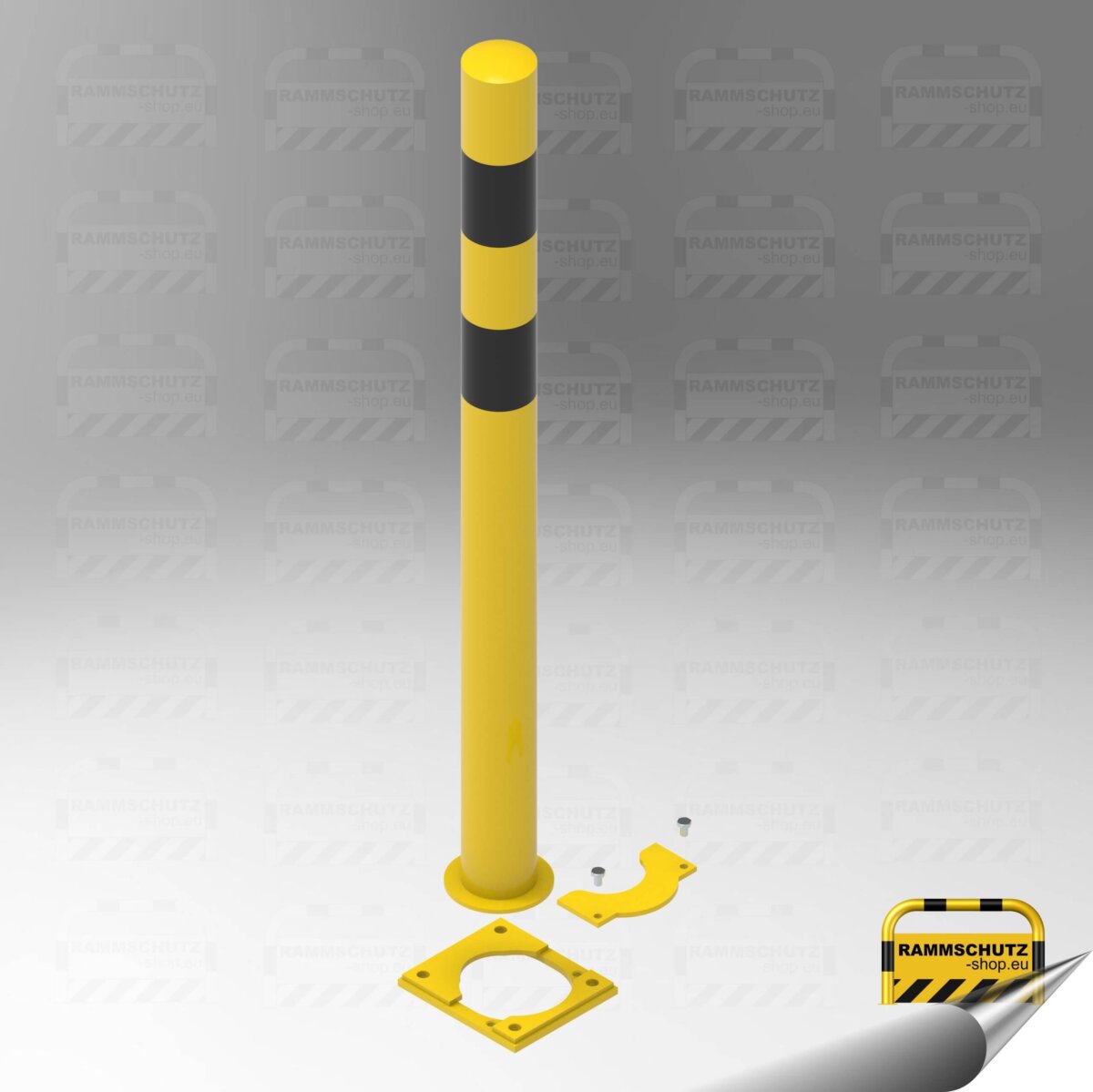 Rammschutz Schutzpfosten "XL" Ø76 mm, Höhe 1000 mm zum Aufdübeln, herausnehmbar, gelb/schwarz