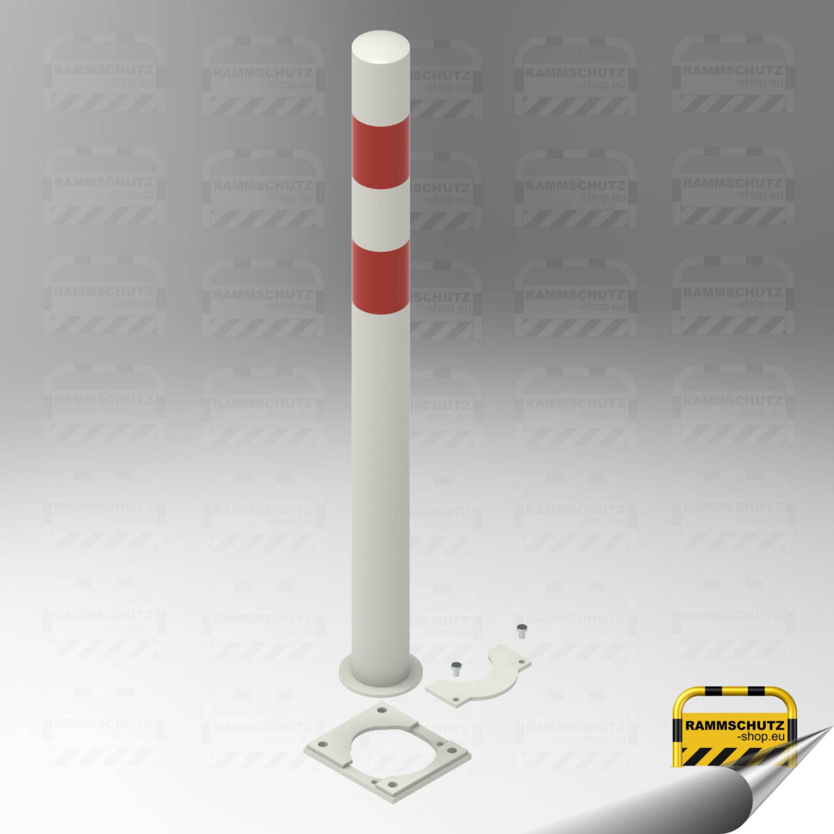 Rammschutz Schutzpfosten "XL" Ø76 mm, Höhe 1000 mm zum Aufdübeln, herausnehmbar, weiß/rot