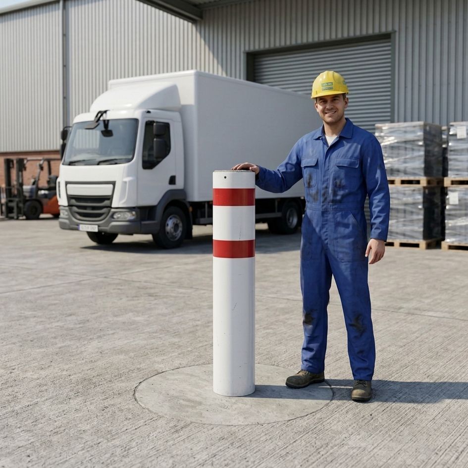 Rammschutz LKW-Poller | 64 kN | 40 t | FL1 | Ø219 mm | HüF 1300 mm | FVZ | weiß/rot | Einbetonieren 2 Rammschutz LKW-Poller | 64 kN | 40 t | FL1 | Ø219 mm | HüF 1300 mm | FVZ | weiß/rot | Einbetonieren – Bild 2