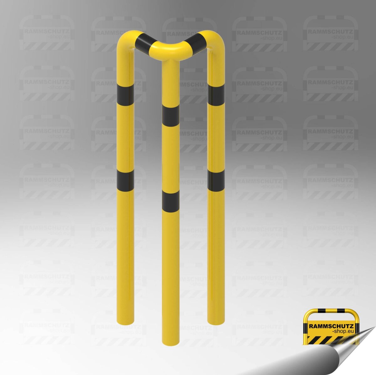 Rammschutz 90°-Schutzwinkel „XL“ Ø76 mm, L 350/350 x 1150 (HüF) mm zum Einbetonieren gelb / schwarz