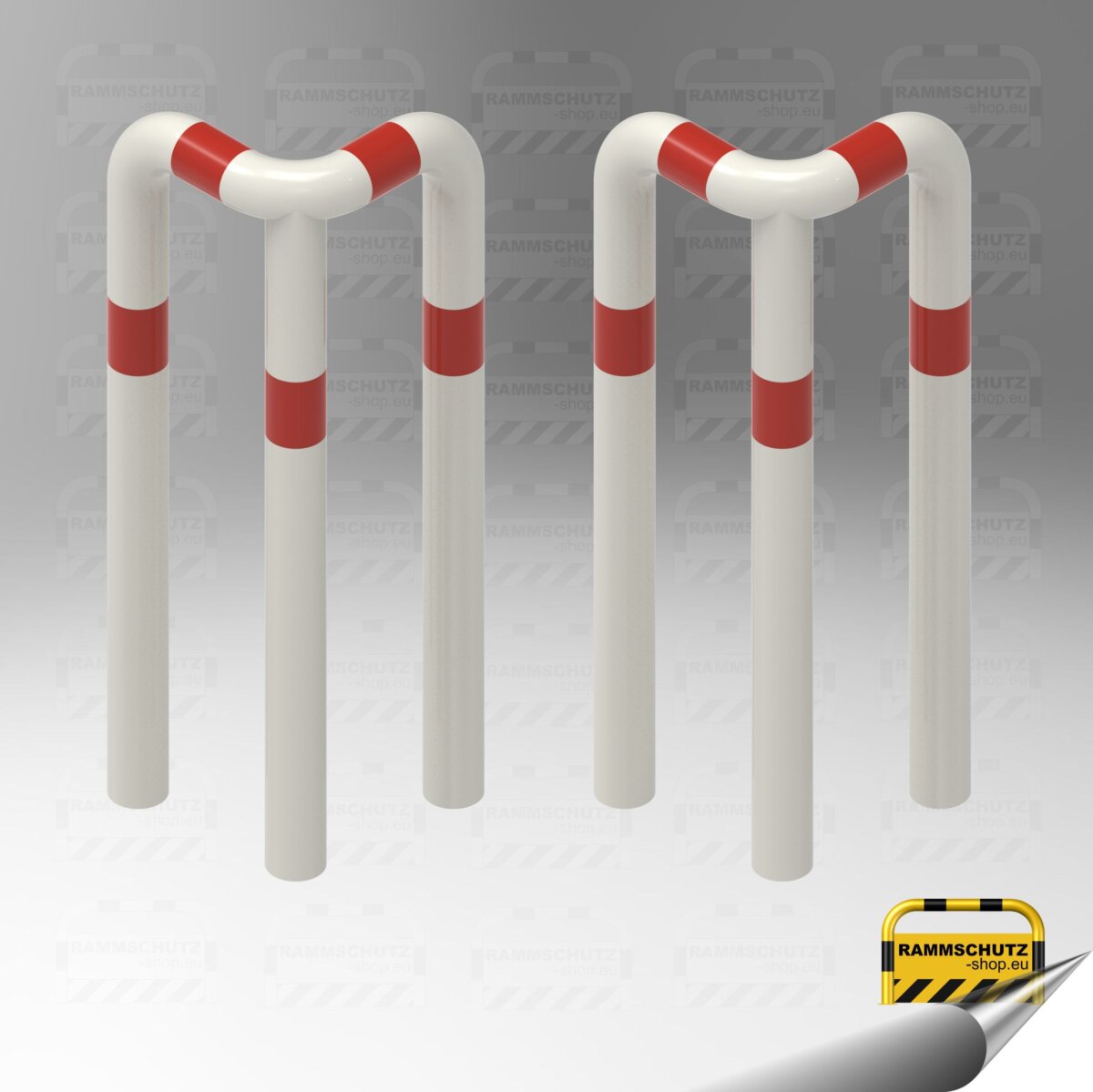 Ladesäulen-Rammschutz-Set, 2 Stück 90°-Schutzwinkel „XL“ Ø76 mm, L 350/350 x 650 (HüF) mm zum Einbetonieren weiß/rot