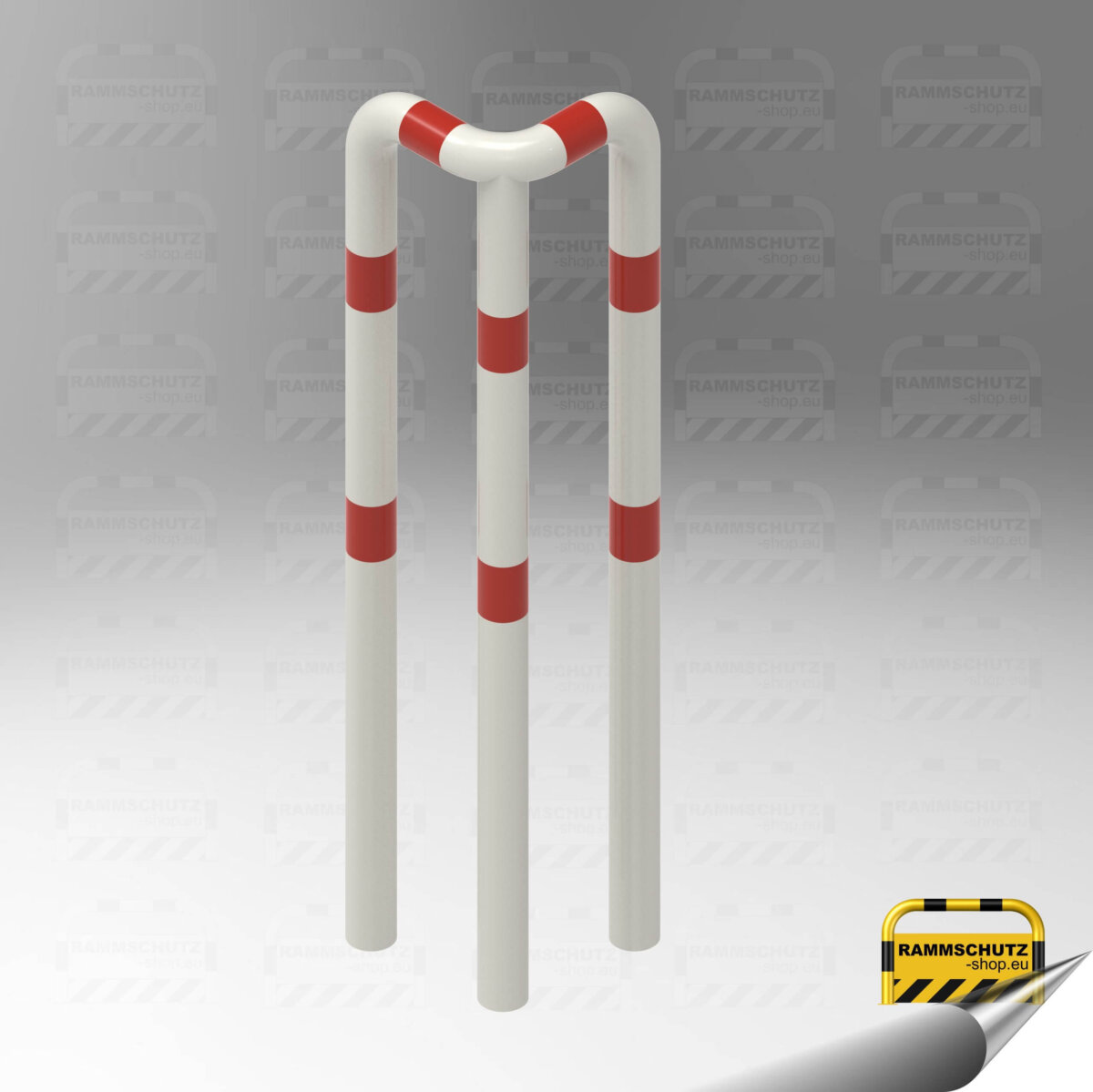 Rammschutz 90°-Schutzwinkel „XL“ Ø76mm, L 350/350 x 1150 (HüF) mm zum Einbetonieren weiß / rot