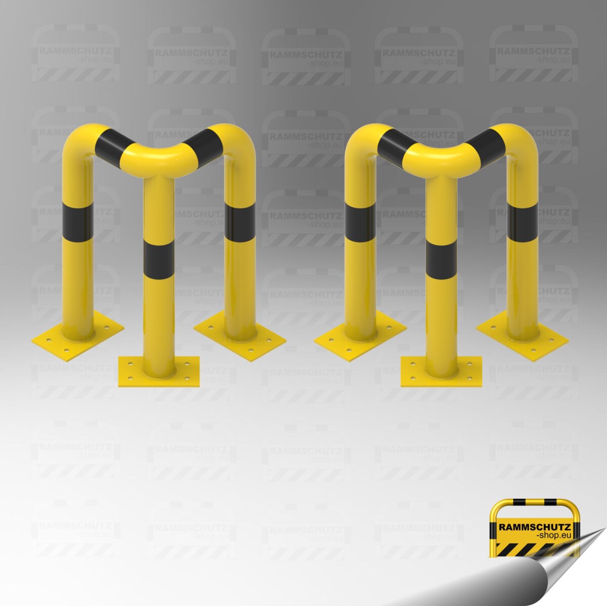 Ladesäulen-Rammschutz-Set, 2 Stück 90°-Schutzwinkel “XL” Ø76 mm, L 350/350 x 650 (H) mm zum Aufdübeln gelb / schwarz