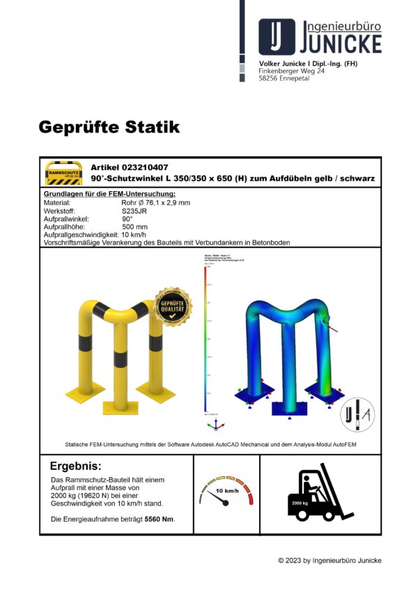Rammschutz 90°-Schutzwinkel "XL" Ø76 mm, L 350/350 x 650 (H) mm zum Aufdübeln weiß / rot – Bild 4
