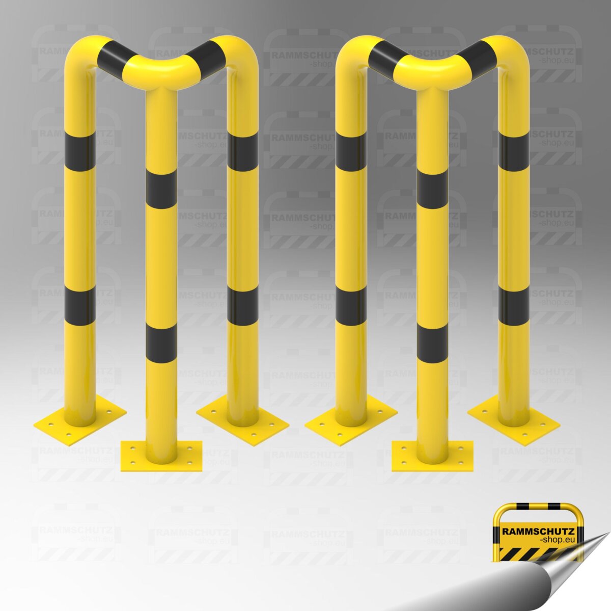 Ladesäulen-Rammschutz-Set, 2 Stück 90°-Schutzwinkel “XL” Ø76 mm, L350/350 x 1150 (H) mm zum Aufdübeln gelb/schwarz