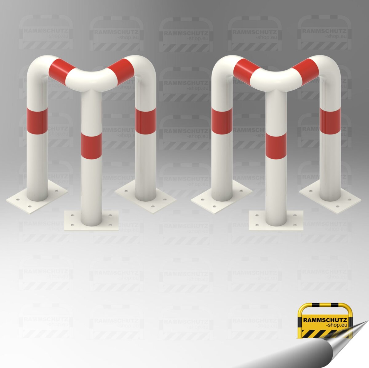 Ladesäulen-Rammschutz-Set, 2 Stück 90°-Schutzwinkel “XL” Ø76 mm, L 350/350 x 650 (H) mm zum Aufdübeln weiß/rot
