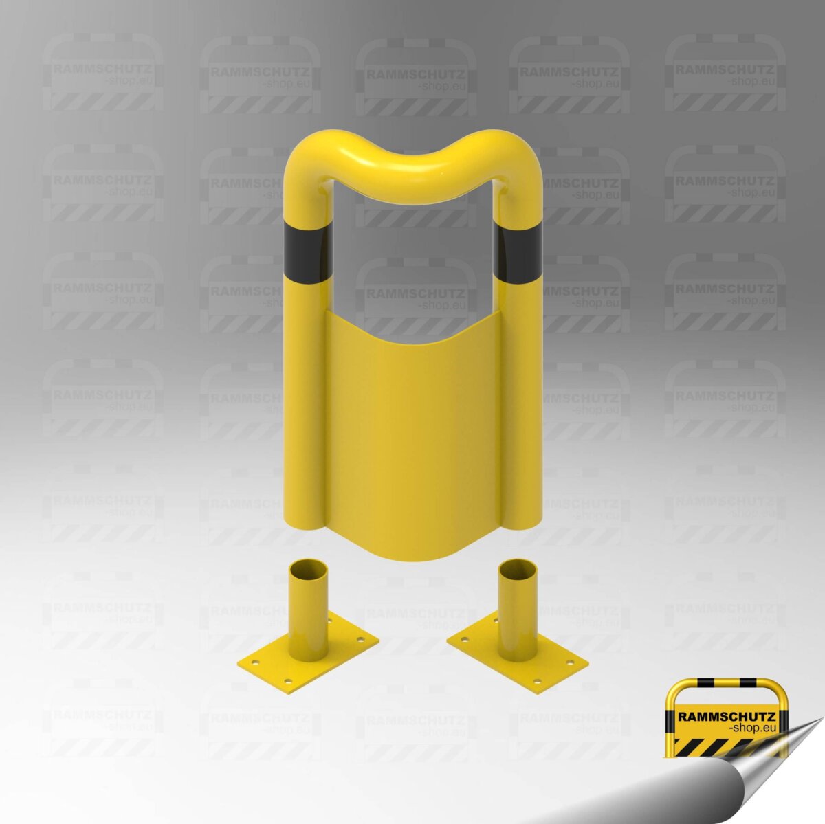 Rammschutz 90°-Schutzwinkel "XL" Ø76 mm, L 300/300 x 750 (H) mm, zum Aufdübeln, mit Unterfahrschutz, zum Herausheben, gelb/schwarz