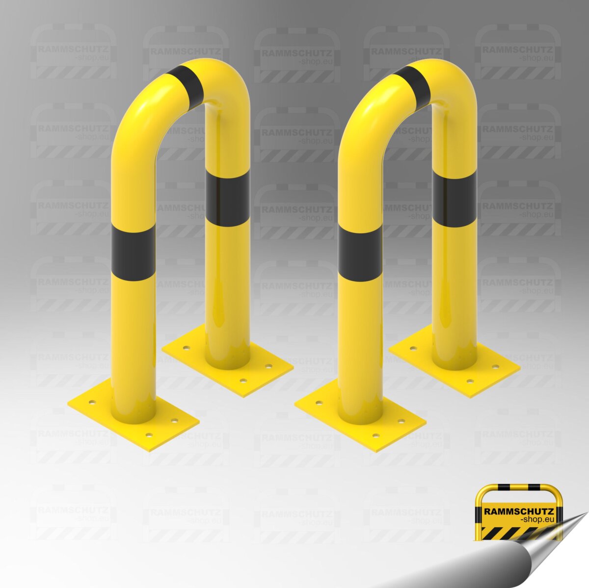 Ladesäulen-Rammschutz-Set, 2 Stück Schutzbügel “XL” Ø76 mm, 300 (B) x 650 (H) mm, zum Aufdübeln, gelb/schwarz