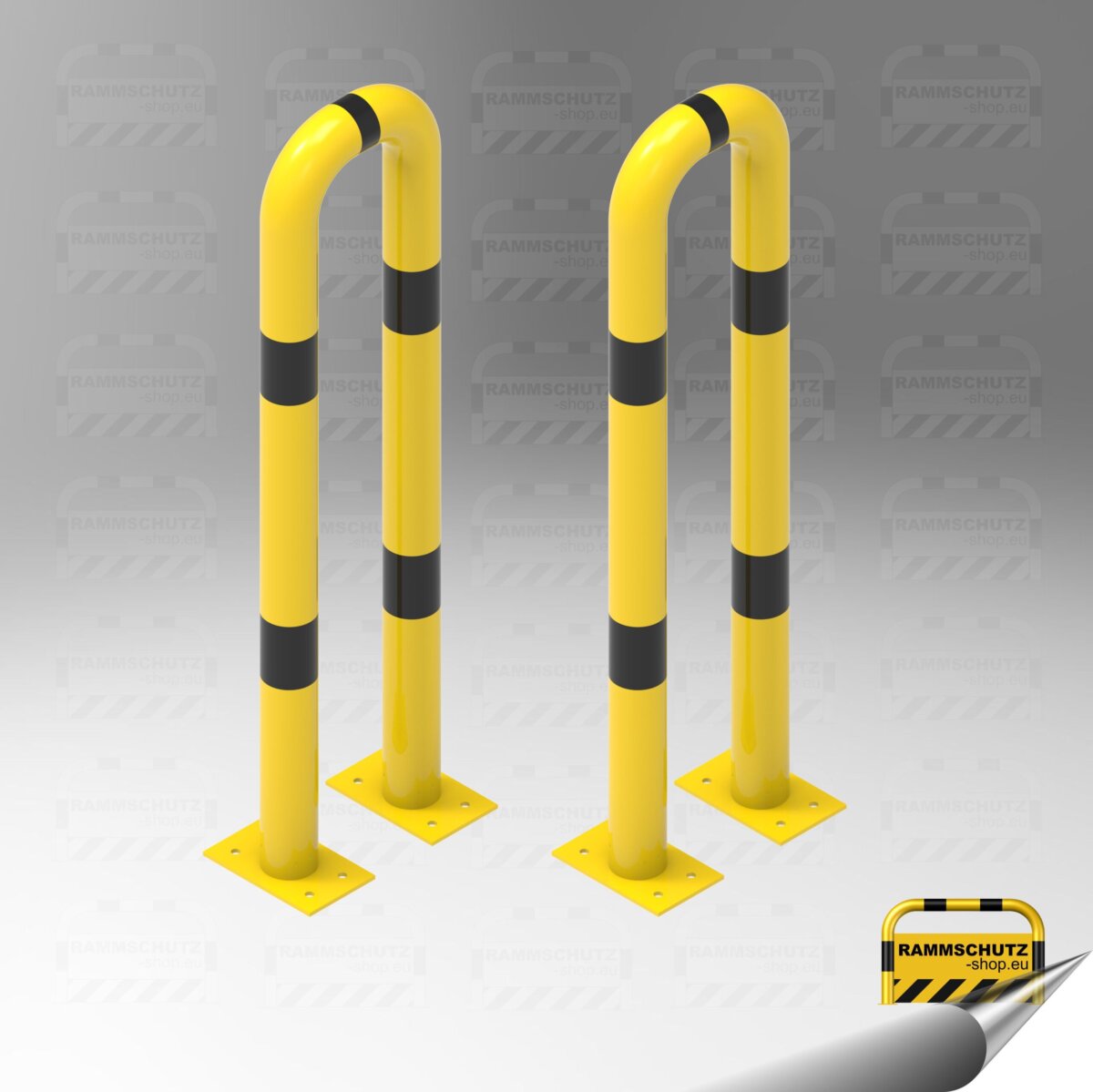 Ladesäulen-Rammschutz-Set, 2 Stück Schutzbügel “XL” Ø76 mm, 300 (B) x 1150 (H) mm, zum Aufdübeln, gelb/schwarz