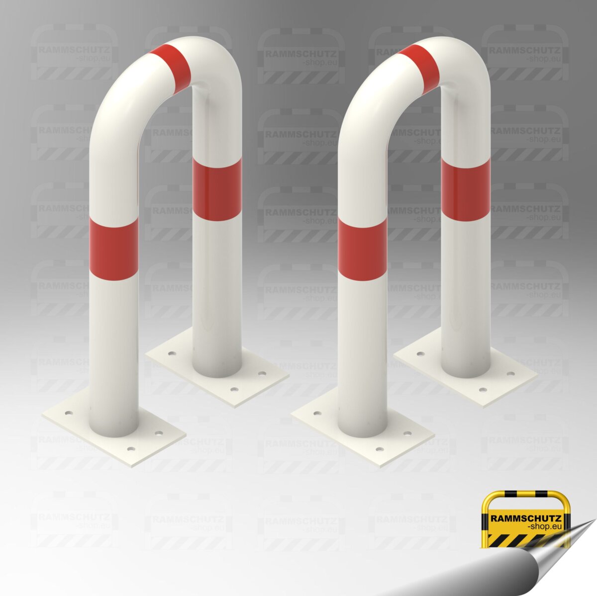 Ladesäulen-Rammschutz-Set, 2 Stück Schutzbügel “XL” Ø76 mm, 300 (B) x 650 (H) mm, zum Aufdübeln, weiß/rot