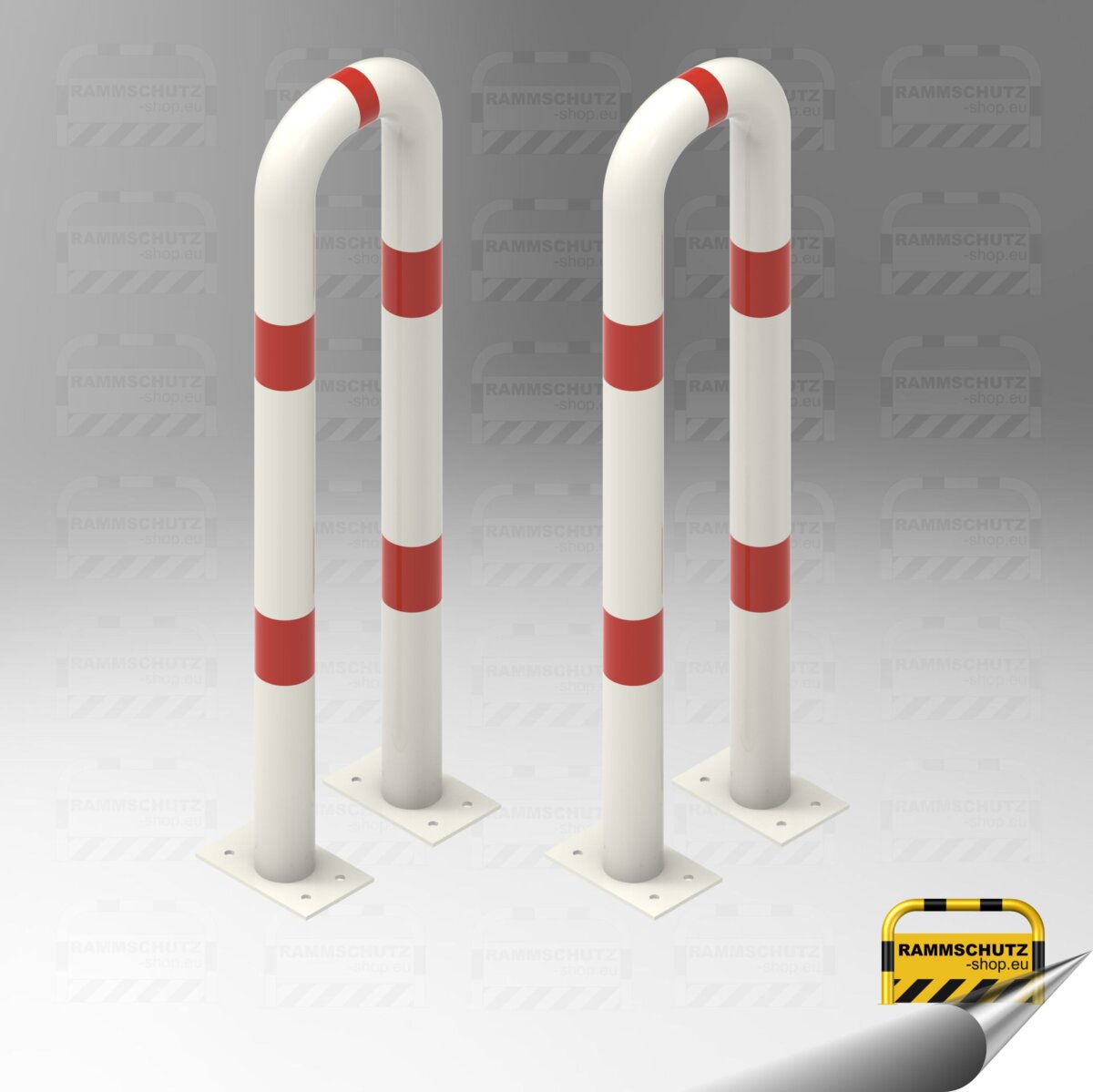 Ladesäulen-Rammschutz-Set, 2 Stück Schutzbügel “XL” Ø76 mm, 300 (B) x 1150 (H) mm, zum Aufdübeln, weiß/rot
