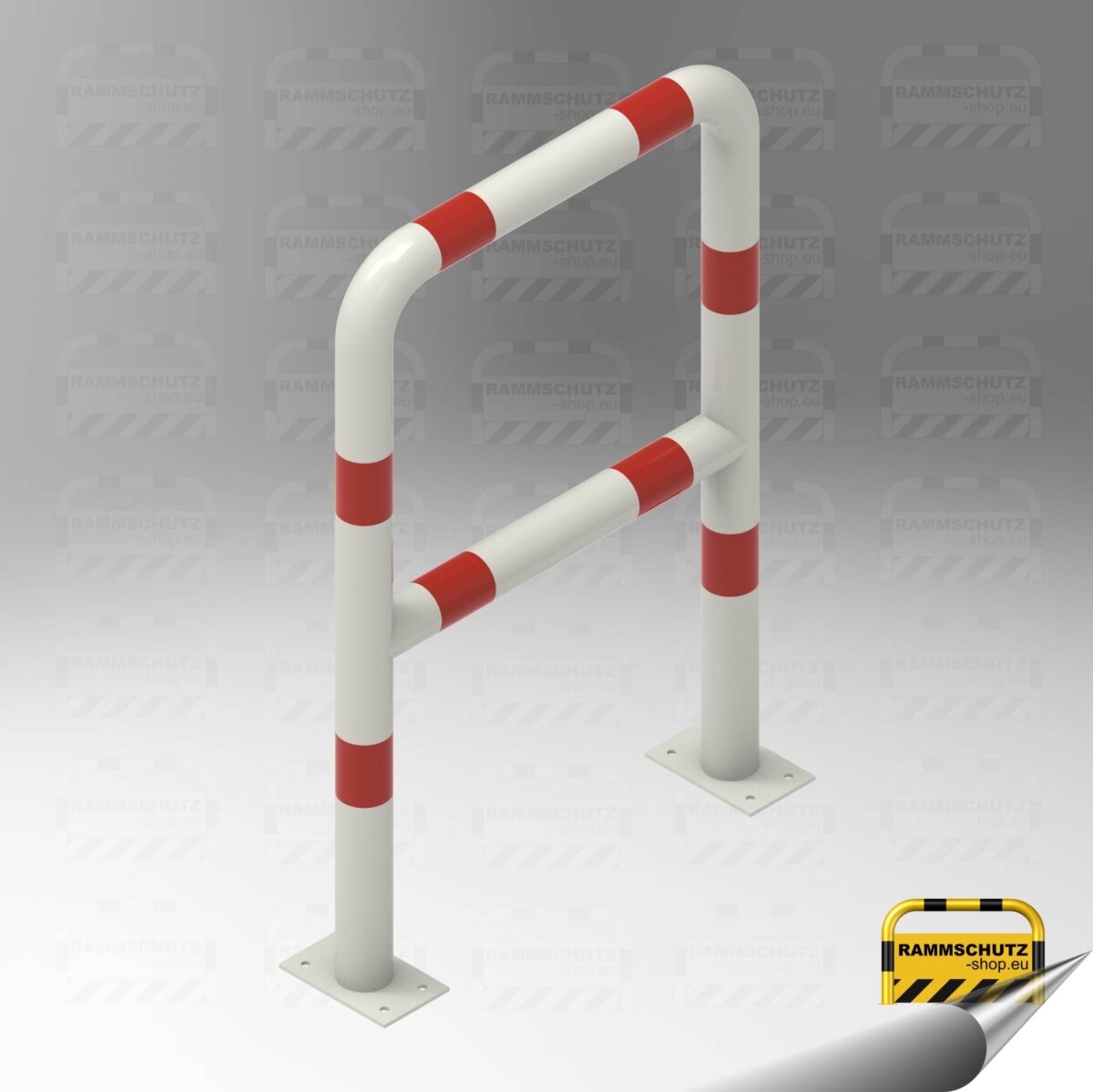 Rammschutz Schutzbügel "XL" Ø76 mm, 750 (B) x 1150 (H) mm, mit Knieholm, zum Aufdübeln, weiß/rot