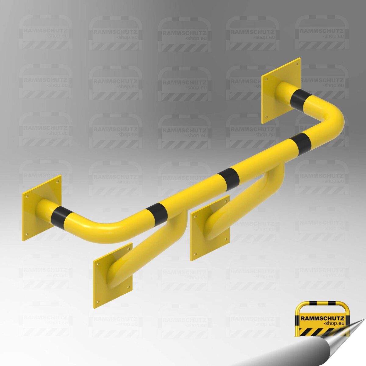 Rammschutz Rampenschutz mit Wandbefestigung Rohr Ø 114 mm, 2000 (B) x 568 (T) x 788 (H) mm gelb / schwarz
