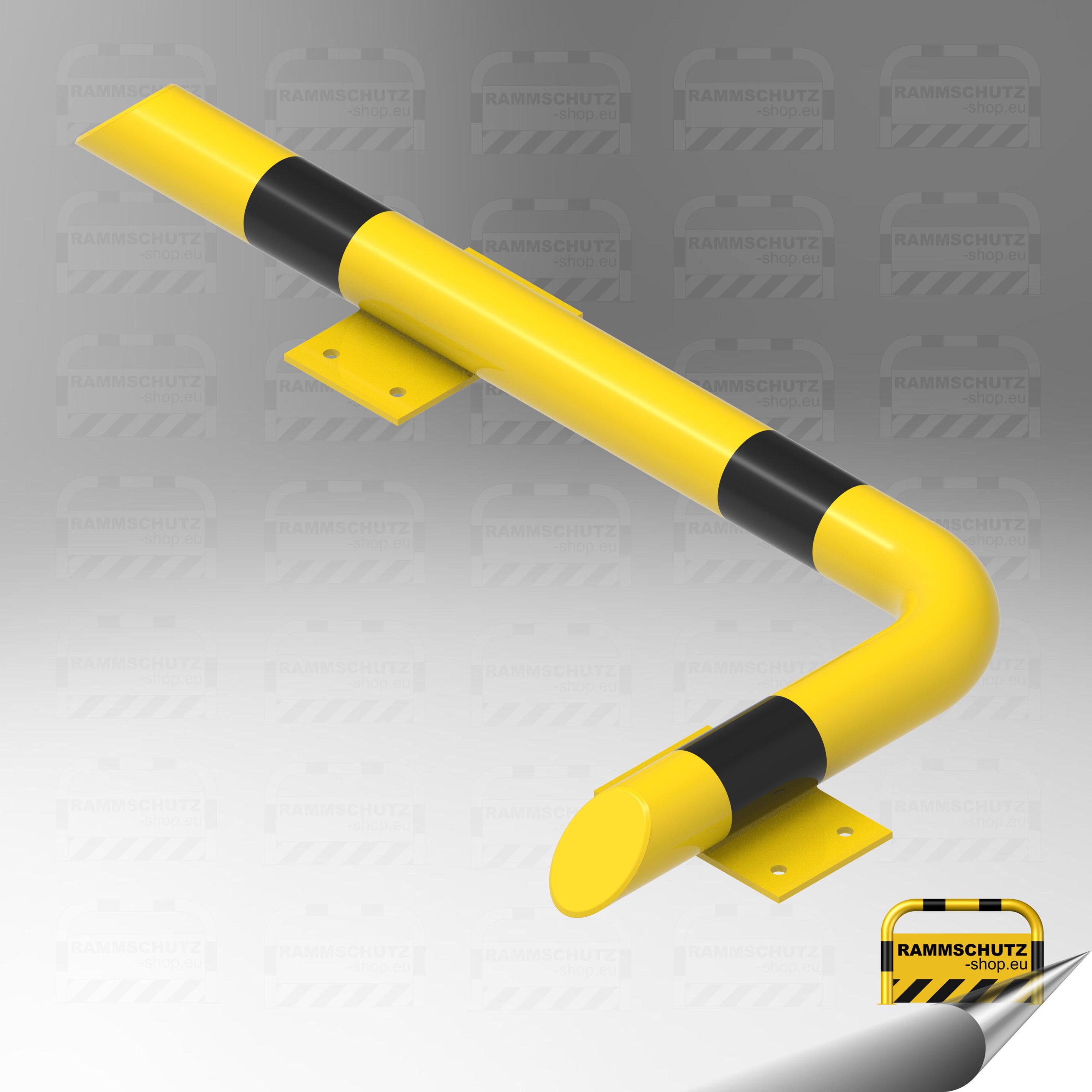 Rammschutz Eck-Schutzbalken “XL” Ø76 mm, 500 x 1000 mm, linke Laibung gelb / schwarz