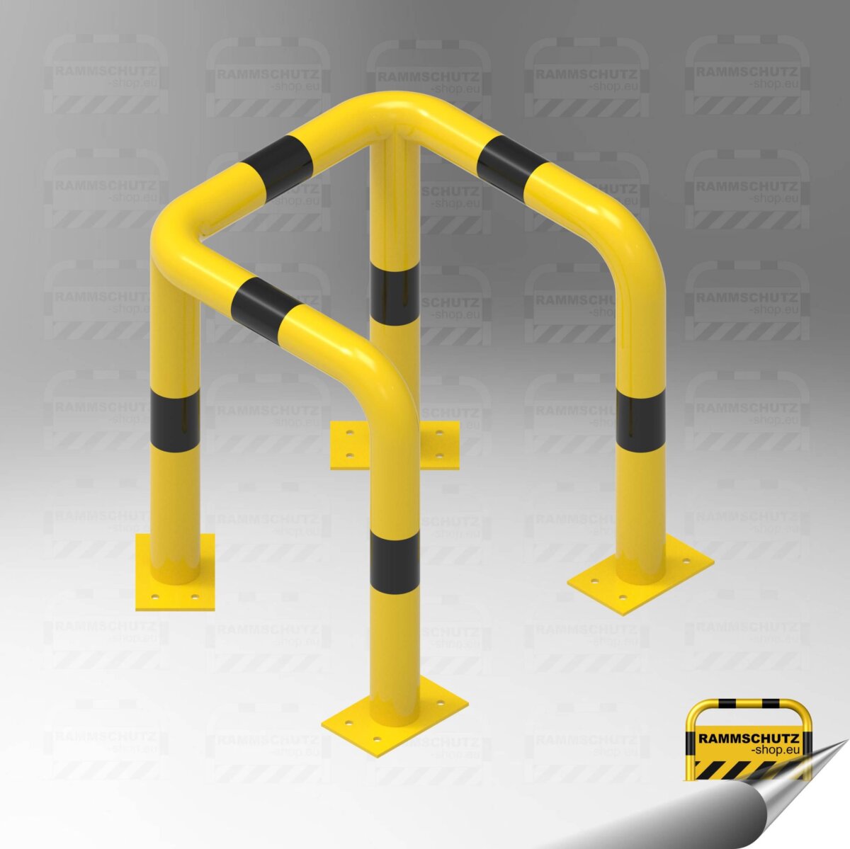 Rammschutz U-Schutzbügel „XL“ Ø76 mm, 600/600/600 x 650 (H) mm zum Aufdübeln gelb / schwarz