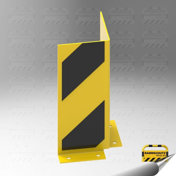 Rammschutz Anfahr-Schutzprofil L-Form 160/160 x Höhe 400 mm, Blech 4mm, mit außenliegenden Boden-Befestigungslaschen gelb / schwarz