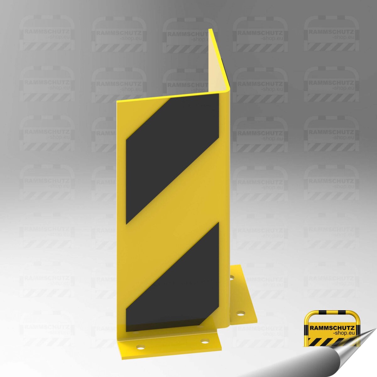 Rammschutz Anfahr-Schutzprofil L-Form 160/160 x Höhe 400 mm, Blech 6 mm, mit außenliegenden Boden-Befestigungslaschen gelb / schwarz
