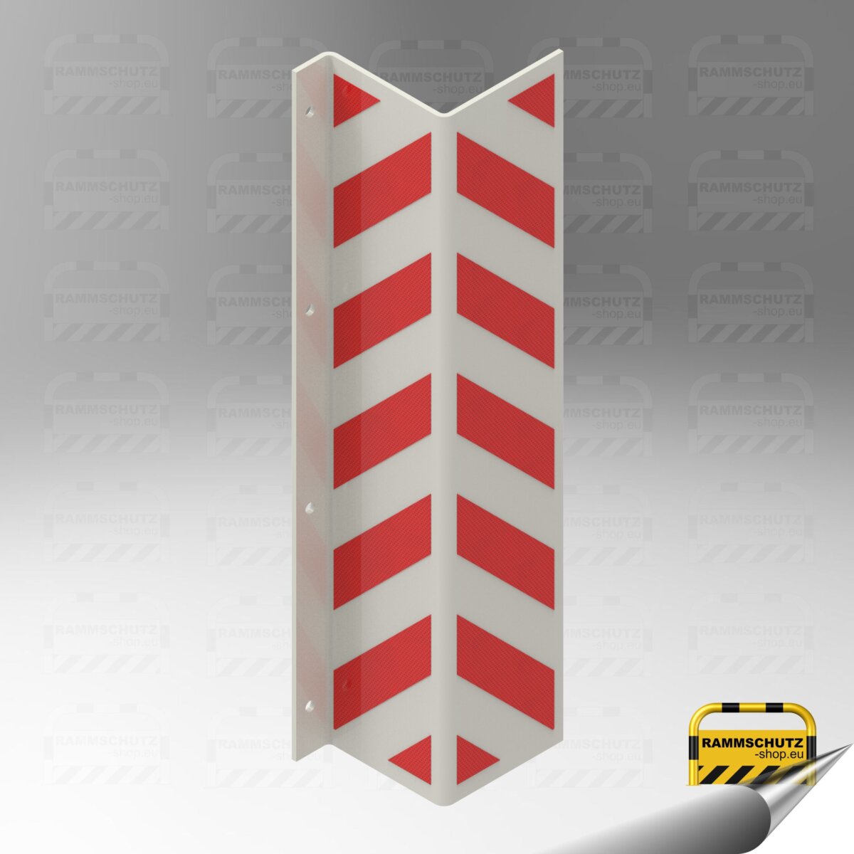 Rammschutz Anfahr-Schutzprofil L-Form 160/160 x Höhe 800 mm, Blech 6mm für Wandmontage einseitig, weiß + rote Signalstreifen außen