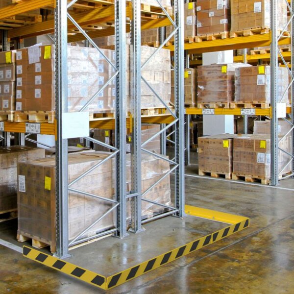 Rammschutz Leitbord L100/100 x 1000 mm zum Aufdübeln, Blech 8 mm, pulverbeschichtet RAL 1023 gelb, schwarze Warnmarkierung – Bild 2