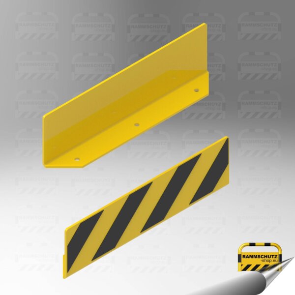 Rammschutz Leitbord L200/100 x 750 mm zum Aufdübeln, Blech 8 mm, pulverbeschichtet RAL 1023 gelb, schwarze Warnmarkierung