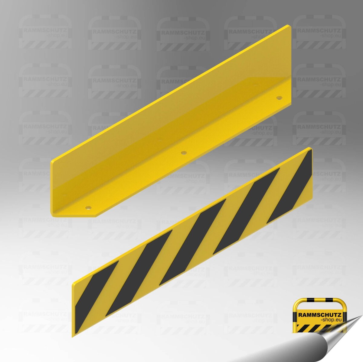 Rammschutz Leitbord L200/100 x 1000 mm zum Aufdübeln, Blech 8 mm, pulverbeschichtet RAL 1023 gelb, schwarze Warnmarkierung