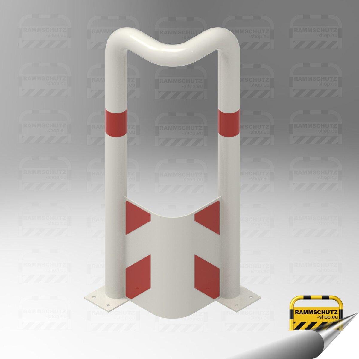 Rammschutz 90°-Schutzwinkel "XL" Ø76 mm, L 350/350 x 1150 (H) mm, zum Aufdübeln, mit Unterfahrschutz, weiß/rot
