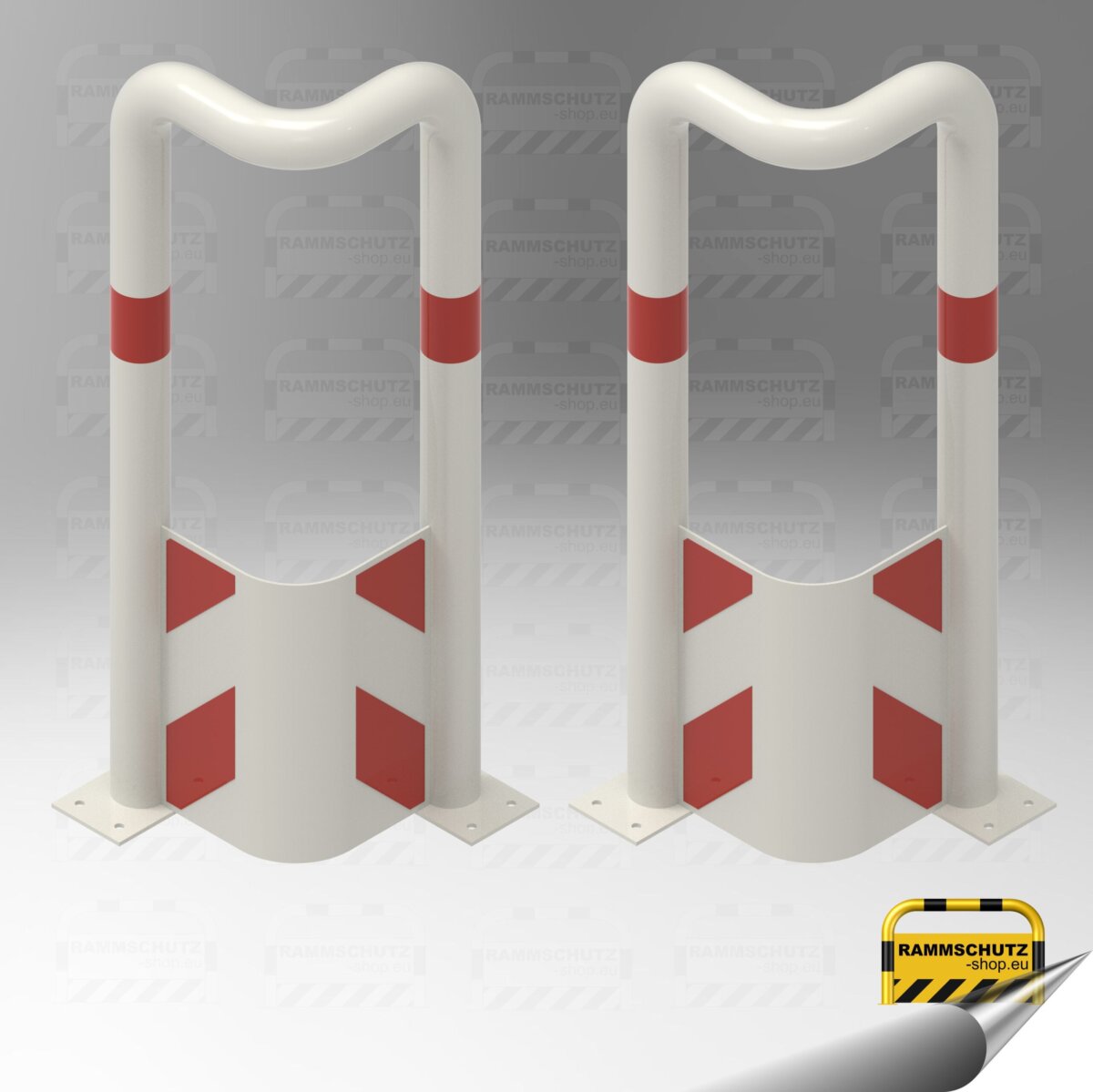 Ladesäulen-Rammschutz-Set, 2 Stück 90°-Schutzwinkel “XL” Ø76 mm, L 350/350 x 1150 (H) mm, zum Aufdübeln, weiß/rot