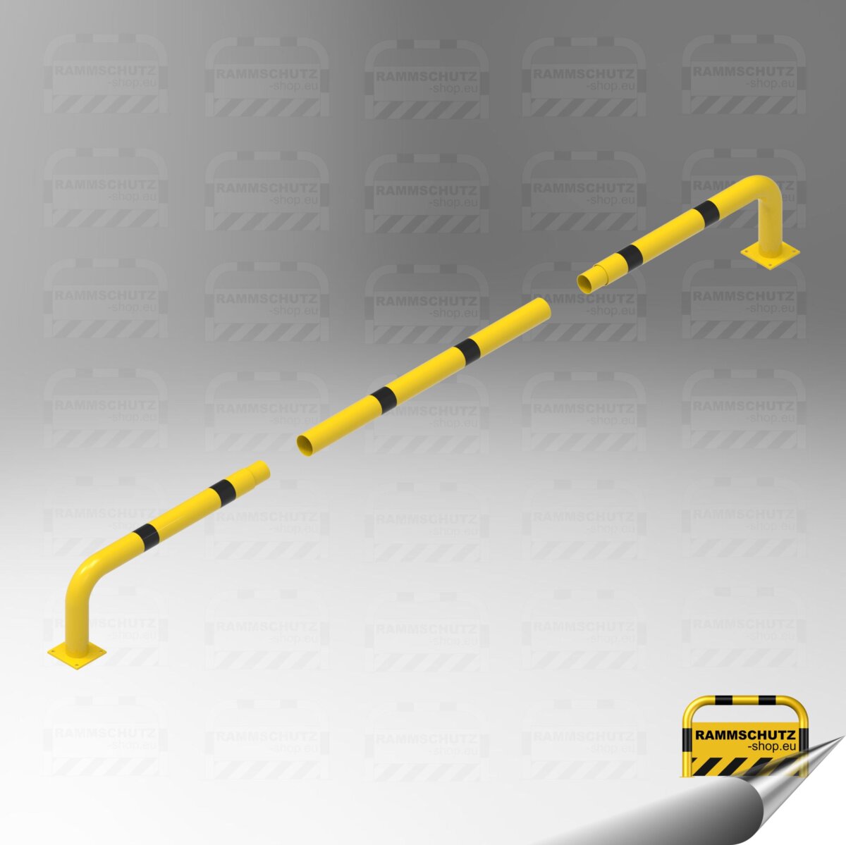 Rammschutz LKW Anfahrschutz Stecksystem 3-tlg, Rohr Ø 114 mm, 4000 (L) x 500 (H) mm gelb / schwarz