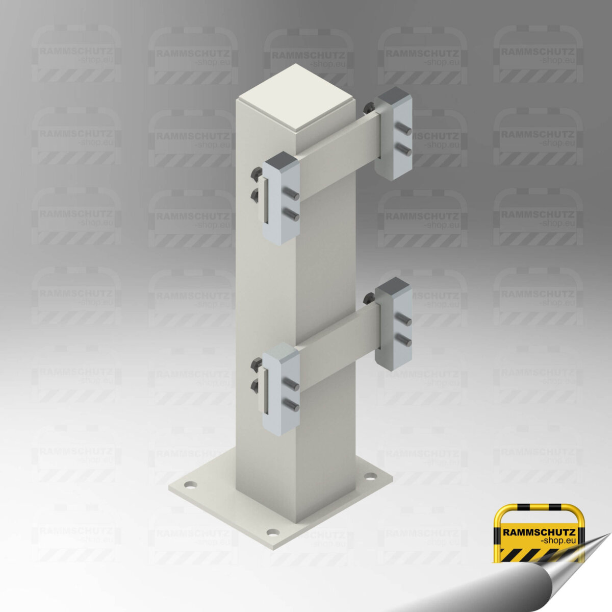 Rammschutz Schutzplanken-C-Profil-System, Standpfosten "Duo", Höhe 460 mm, RAL 9016 weiß
