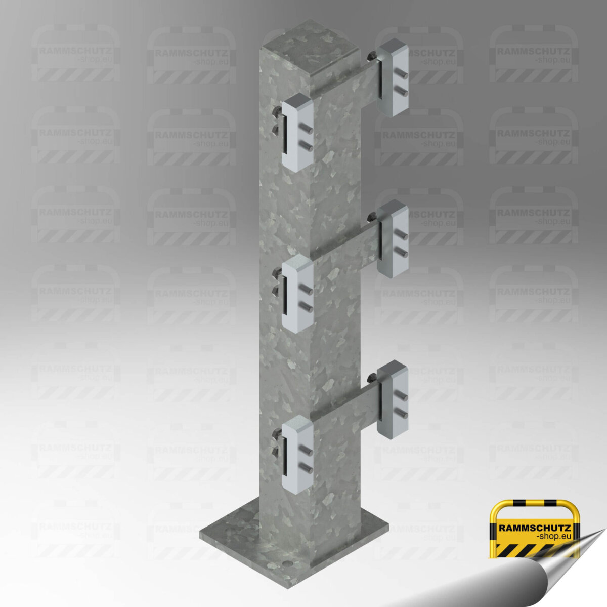 Rammschutz Schutzplanken-C-Profil-System, Standpfosten "Trio", Höhe 680 mm, feuerverzinkt