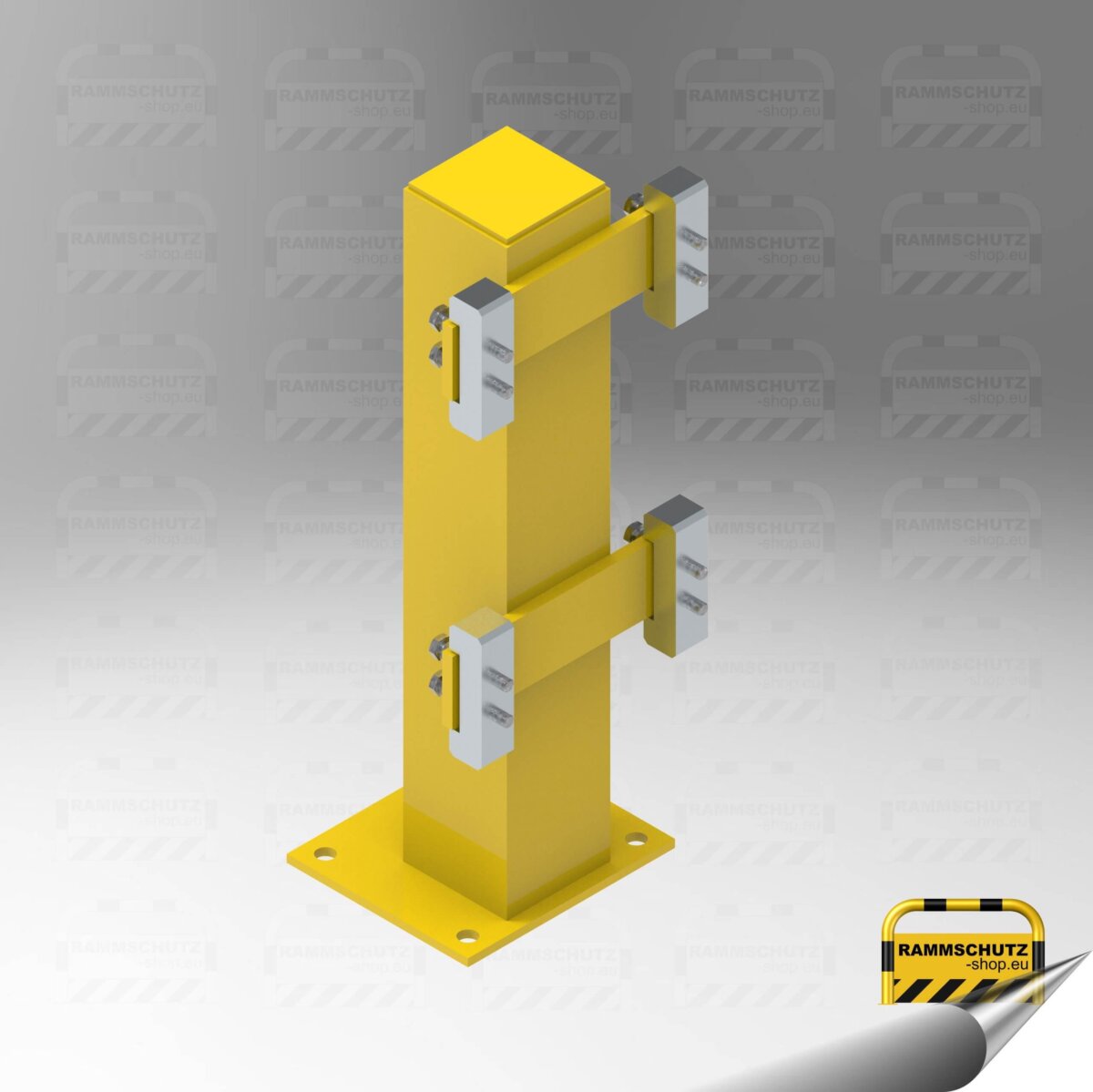 Rammschutz Schutzplanken-C-Profil-System, Standpfosten "Duo", Höhe 460 mm, RAL 1023 gelb