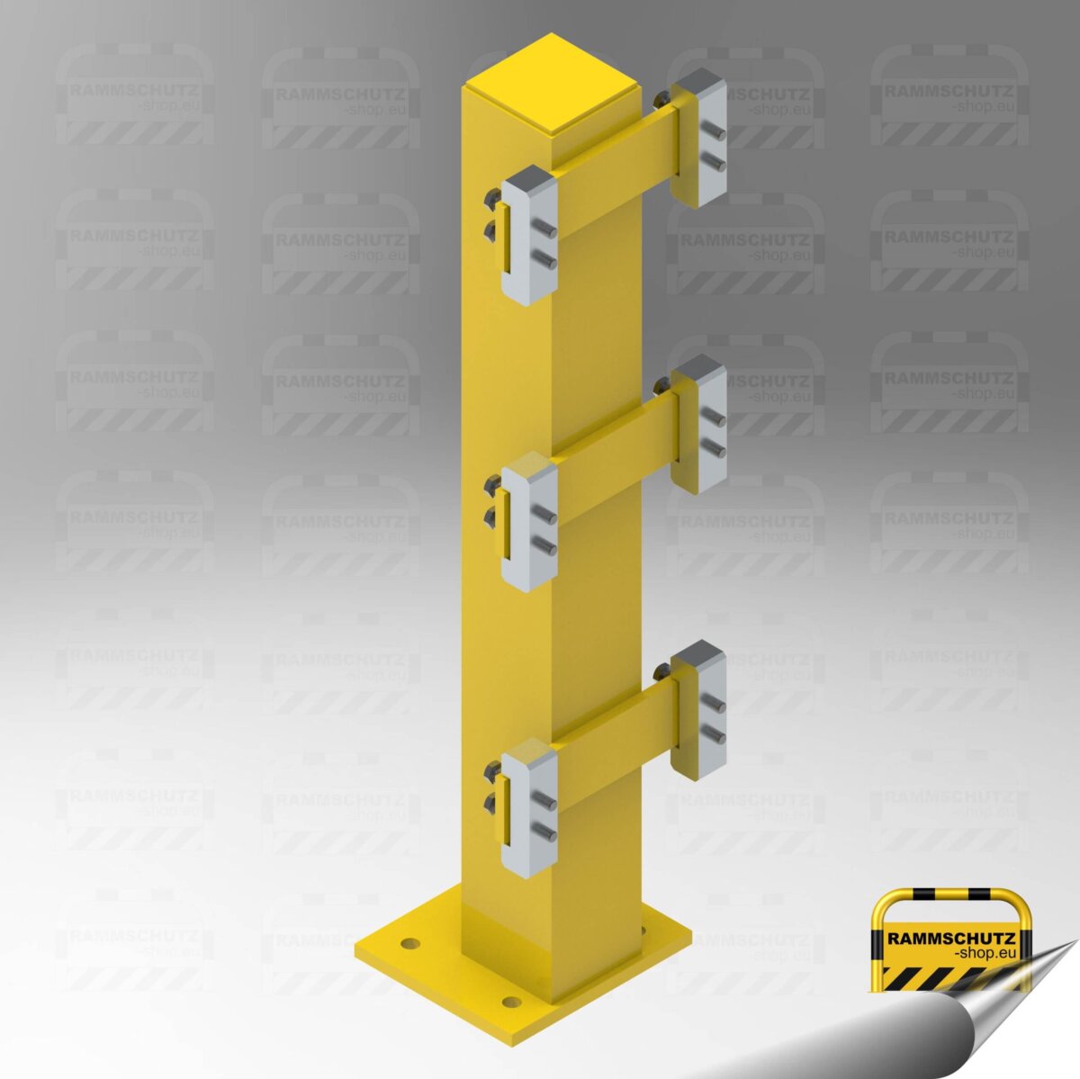 Rammschutz Schutzplanken-C-Profil-System, Standpfosten "Trio", Höhe 680 mm, RAL 1023 gelb