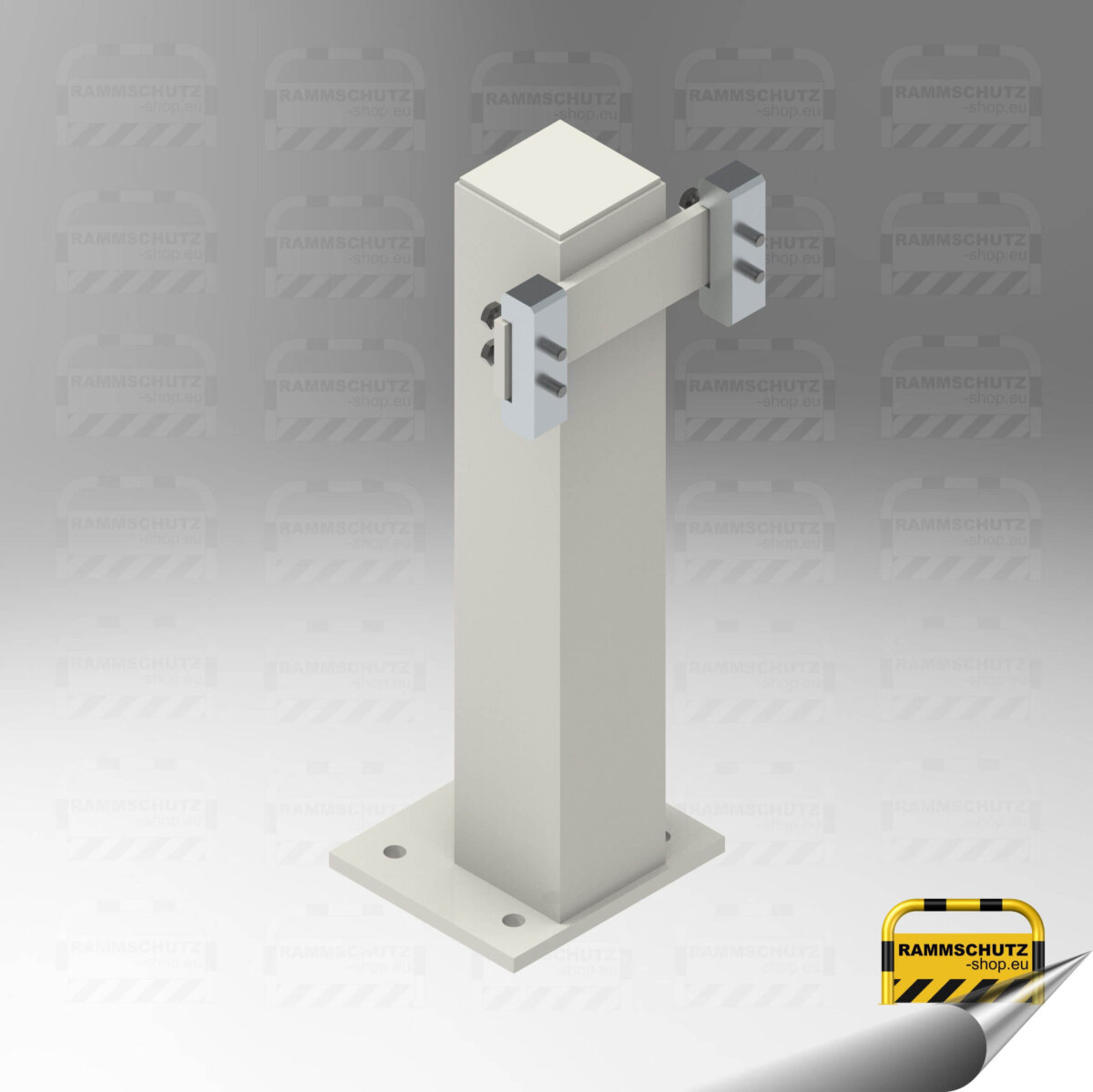 Rammschutz Schutzplanken-C-Profil-System, Standpfosten "Mono", Höhe 460 mm, RAL 9016 weiß