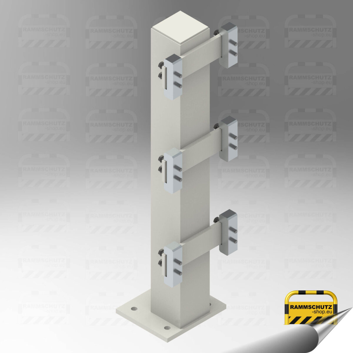 Rammschutz Schutzplanken-C-Profil-System, Standpfosten "Trio", Höhe 680 mm, RAL 9016 weiß
