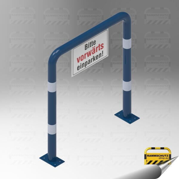 Rammschutz Schutzbügel „XL“ Ø76 mm, 1000 (B) x 1150 (H) mm, zum Aufdübeln, freie Farbwahl inkl. Parkplatz- / Firmen- / Hinweis-Schild