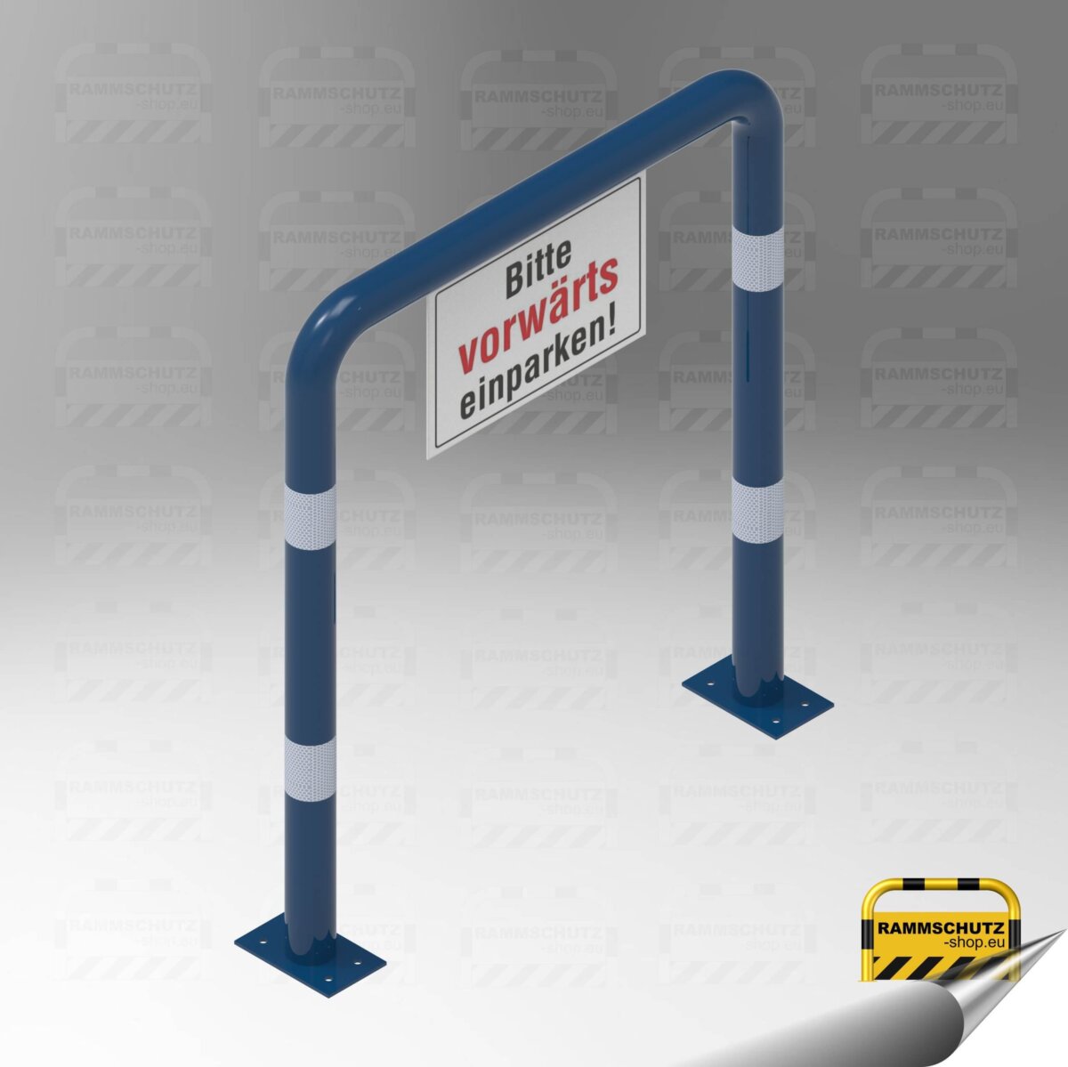 Rammschutz Schutzbügel „XL“ Ø76 mm, 1000 (B) x 1150 (H) mm, zum Aufdübeln, freie Farbwahl inkl. Parkplatz- / Firmen- / Hinweis-Schild
