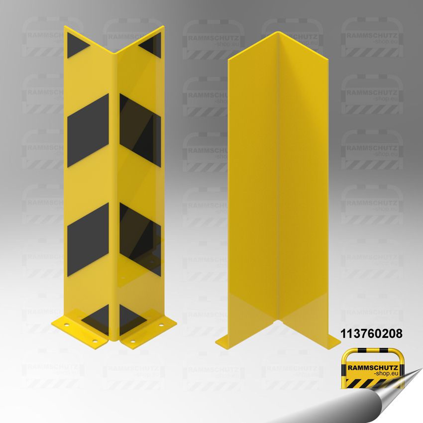 Gelb/schwarze rammschutz-Ecke zum Aufdübeln aus Stahlblech 6 mm, Höhe 800 mm