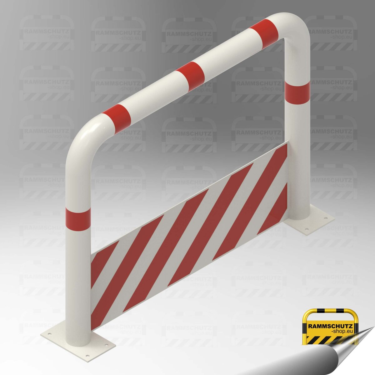 Rammschutz Schutzbügel Ø114 mm, 1500 (B) x 1150 (H) mm, zum Aufdübeln, mit Unterfahrschutz, weiß/rot