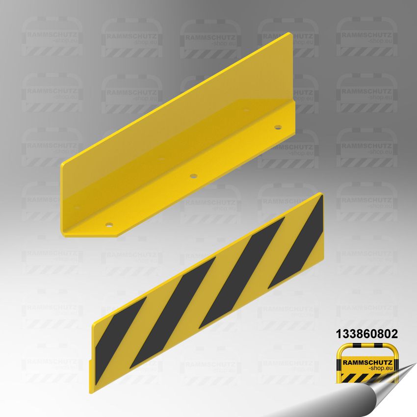Gelb/schwarzes Leitbord zum Aufdübeln aus Winkelstahl L200/100 x 8 mm, L=750 mm