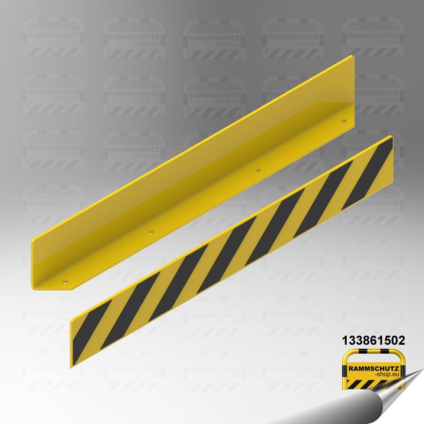 Gelb/schwarzes Rammschutz-Leitbord aus Winkelstahl L200/100 x 10 mm, L=1500 mm
