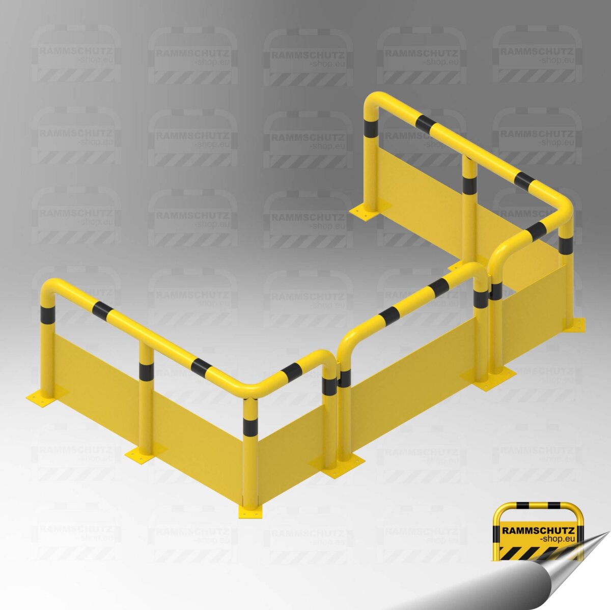 Rammschutz Maschinenschutz "XL" Ø76 mm, 3-tlg U1500/2500/1500 x 750 mm, zum Aufdübeln, mit Unterfahrschutz und herausnehmbarem Mittelteil