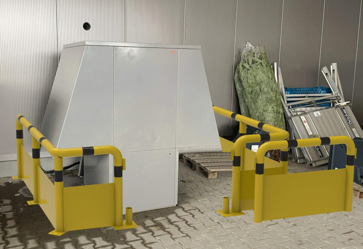 Rammschutz Maschinenschutz "XL" Ø76 mm, 3-tlg U1500/2500/1500 x 750 mm, zum Aufdübeln, mit Unterfahrschutz und herausnehmbarem Mittelteil – Bild 7