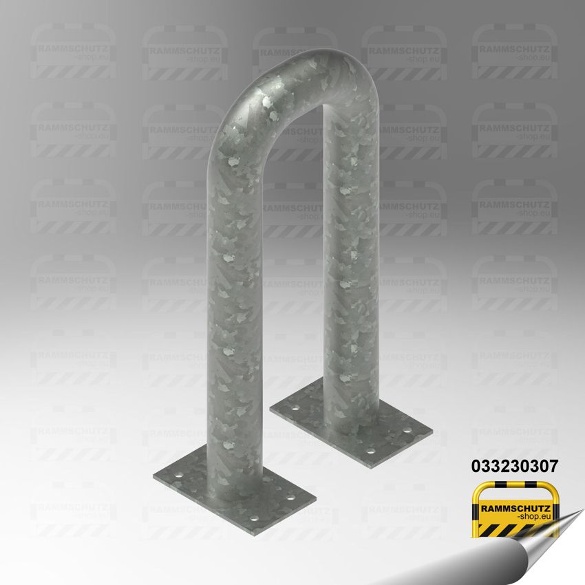 Feuerverzinkter Rammschutz-Bügel zum Aufdübeln aus Stahlrohr Ø76 mm, B300 x H650 mm
