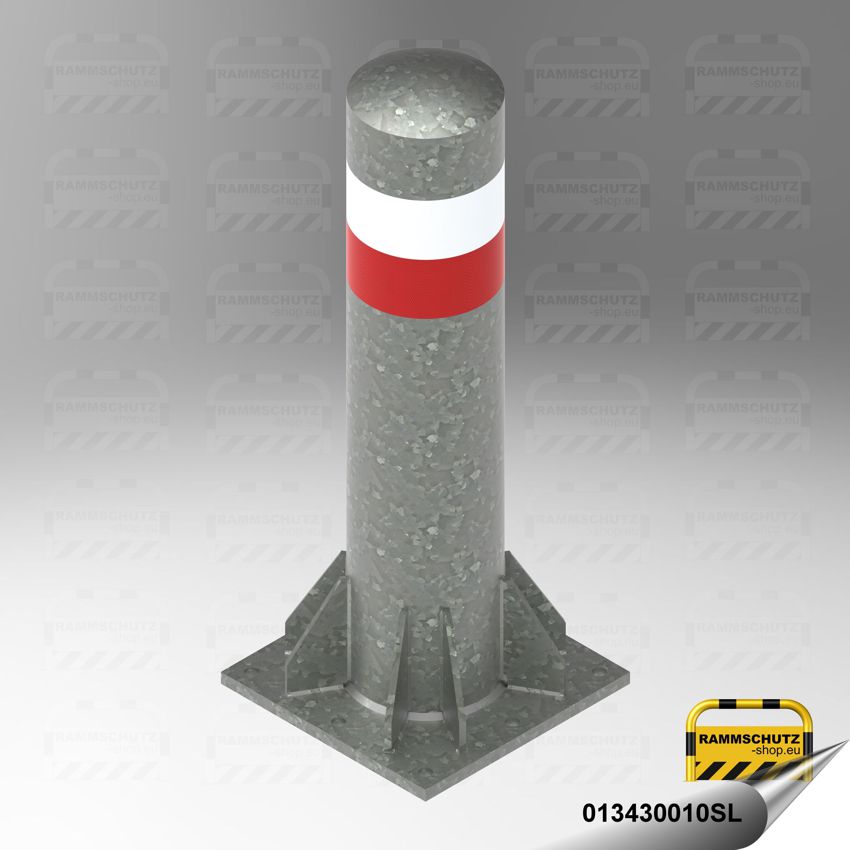 Rammschutz-Shop LKW-Poller | 42 kN | Ø219 mm | Höhe 1000 mm | Feuerverzinkt | Reflex-rot/weiß | Aufdübeln 1 LKW-Rammschutzpoller geprüft nach VdTÜV-MB 965, Prüflast 42 kN